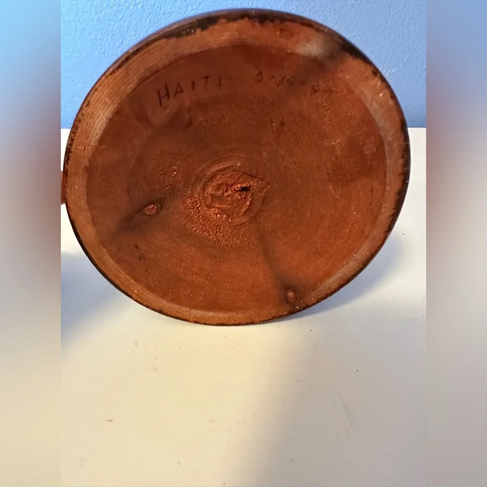 Haiti Signed Wooden Pedestal Flower Vase - Picture 7 of 9